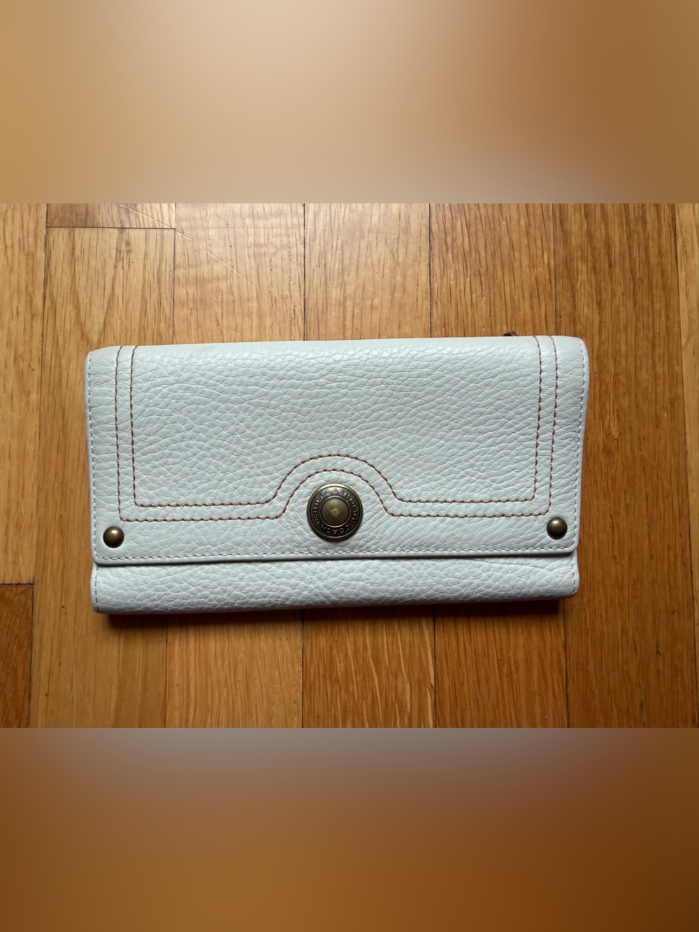 Coach Vintage Trifold Wallet Cream Ivory Brown Embroidery Checkbook /Brass